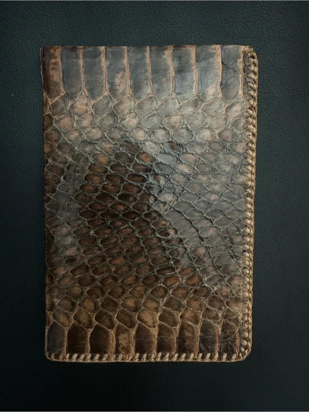 Brown Leather Snake-Texture Passport Wallet